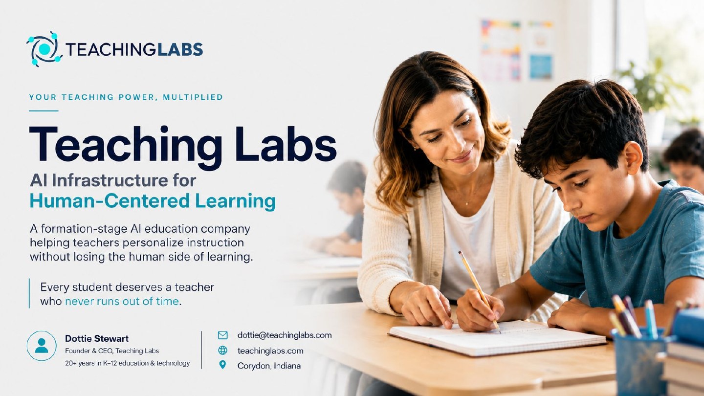 First page thumbnail of the light theme Teaching Labs investor deck.