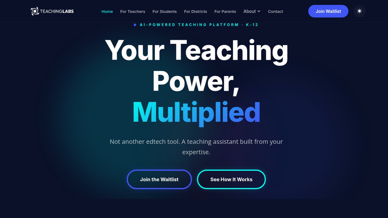 Preview of the Teaching Labs public website homepage.